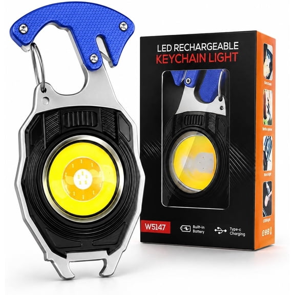 8-in-1 Multifunctional Keychain Flashlight, Pocket EDC Multitool, Strobe, Flameless Lighter, Seat Belt Cutter, Bottle Opener & Screwdriver for Car Emergency, Camping & Everyday Carry