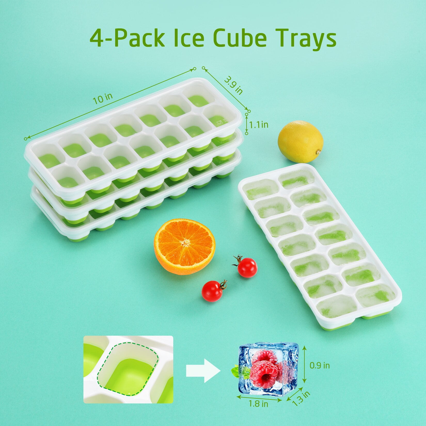 Stackable Durable and Dishwasher Safe OMorc Ice Cube Trays 4 Pack Easy-Release Silicone and Flexible 14-Ice Trays with Unique Removable Lid BPA Free Larger Version Make Larger Ice Cubes 