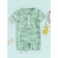 thumbnail image 2 of Qtinghua Newborn Infant Toddler Baby Boy Rash Guard Swimsuit Romper Zipper Short Sleeve Turtle/Shark Print Bathing Suit Swimwear Army Green 6-12 Months, 2 of 9