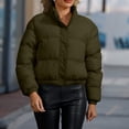 thumbnail image 3 of Yangnuo Women Stand Collar Puffer Jacket with Zip and Snap Closure Long Sleeve Cropped Warm Coat for Fall, 3 of 4