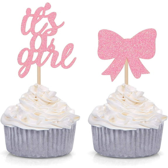 12pcs It's A Girl Cupcake Toppers Baby Girl Shower Party Decorations