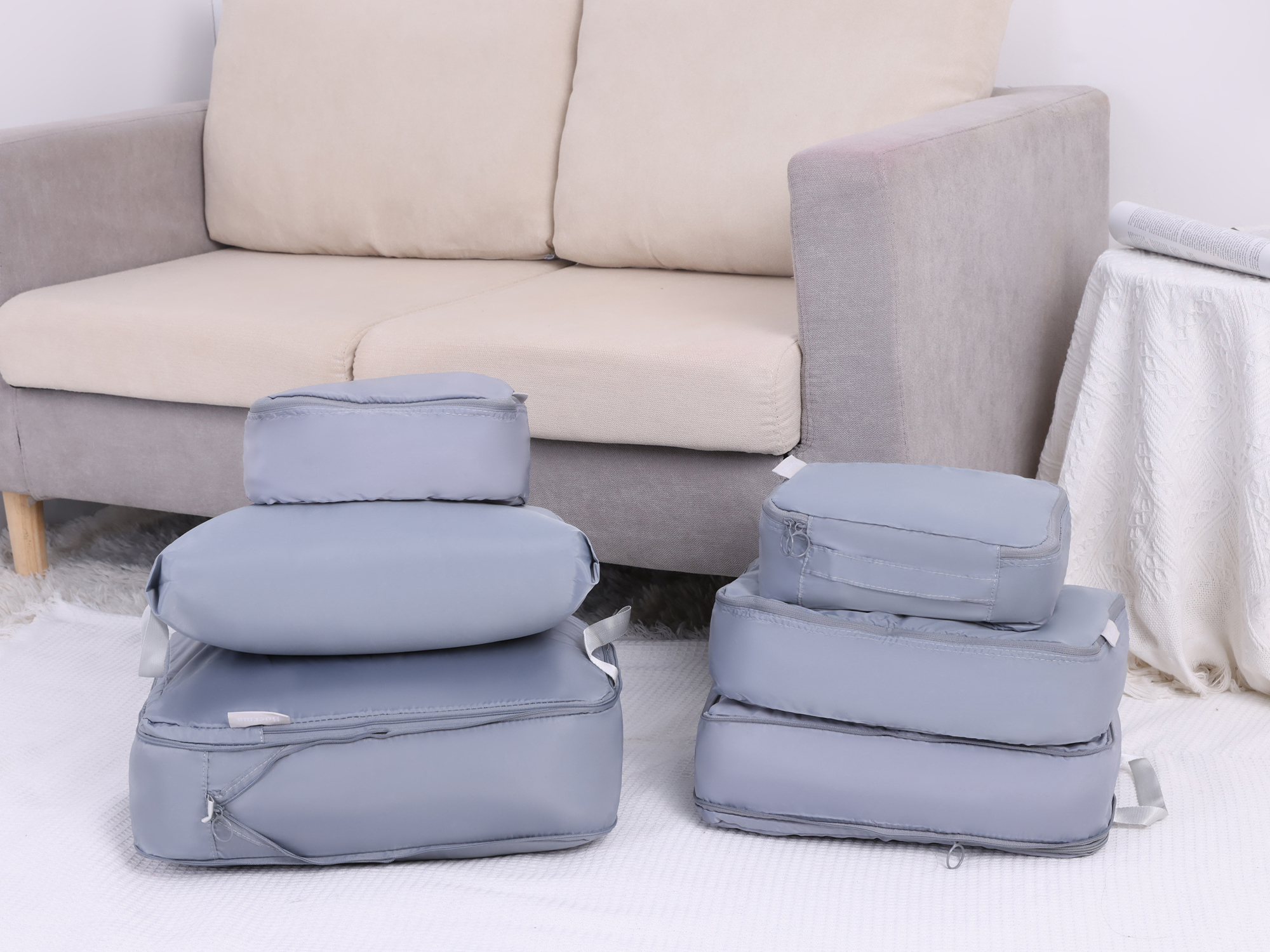 REGALWOVEN 6 Set Travel Bag for Storage,Lightweight Travel Essentials,Travel Accessories for Travel Toiletry Bag Sets Light Grey 15.5*12*4in