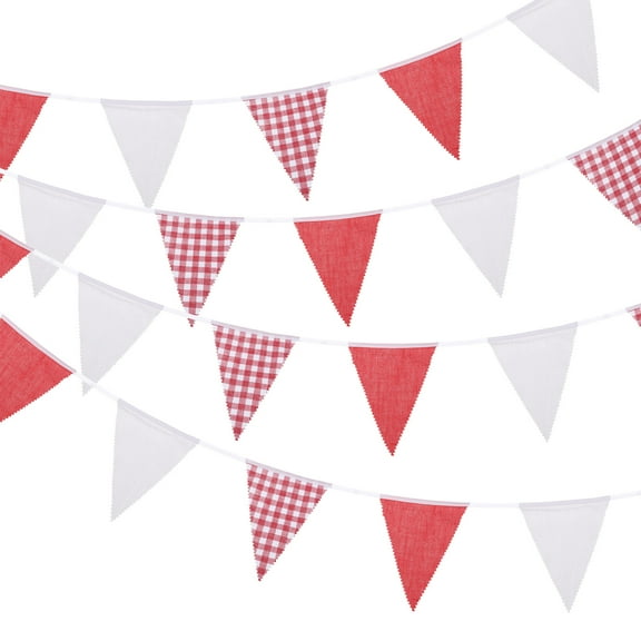 Uxcell Red White Plaid Checkered Pennant Banner, 36 PCS Triangle Flags for Birthday Wedding Outdoor Decor