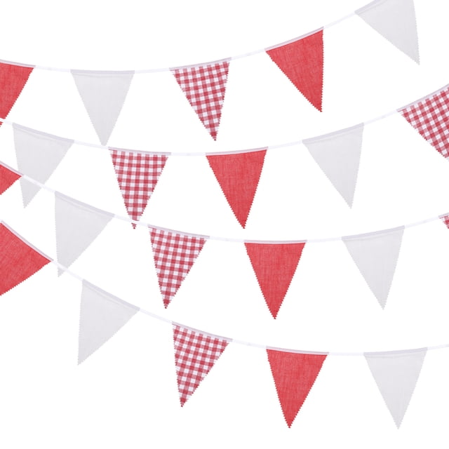 Banderín a Cuadros Rojos y Blancos Uxcell, 36 PCS Banderas Triangulares para Decoración de Cumpleaños y Bodas al Aire Libre