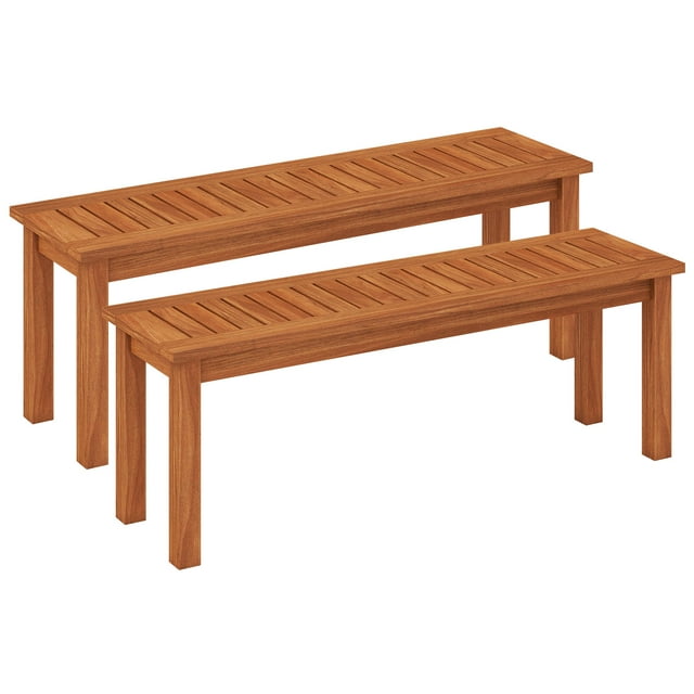 Costway 2 PCS 2-Person Outdoor Wood Bench with Slatted Seat, Front Porch Dining Seating