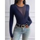 thumbnail image 5 of Camisas Ajustadas de Larga de con Cuello en V Profundo para Mujer, Moda Y2K 2025 Azul Marino S, 5 of 10