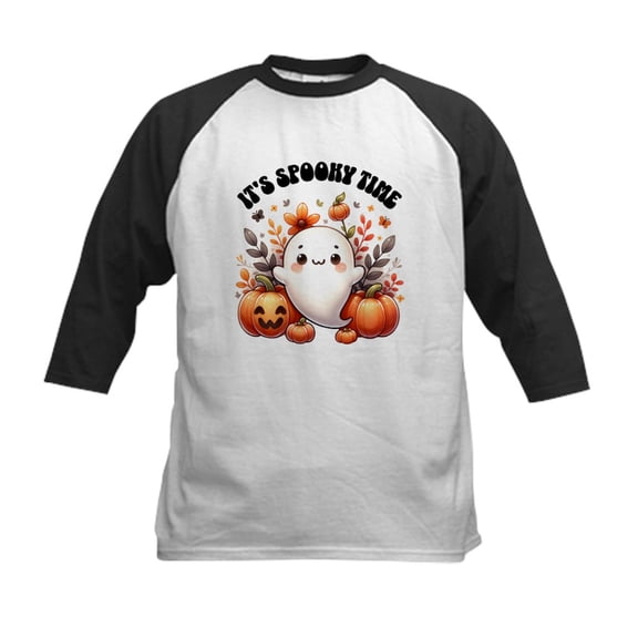 CafePress - Halloween Spooky Time Ghost Pumpkins Kids Baseball T Shirt - Kids Cotton Baseball Jersey, 3/4 Sleeve Shirt