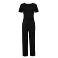 thumbnail image 6 of Kaemgyyd Workout Jumpsuits for Women Short Sleeve Crew Neck Wide Leg Pants Rompers Drawstring Solid Active Sweatpants Jumpsuit, 6 of 7