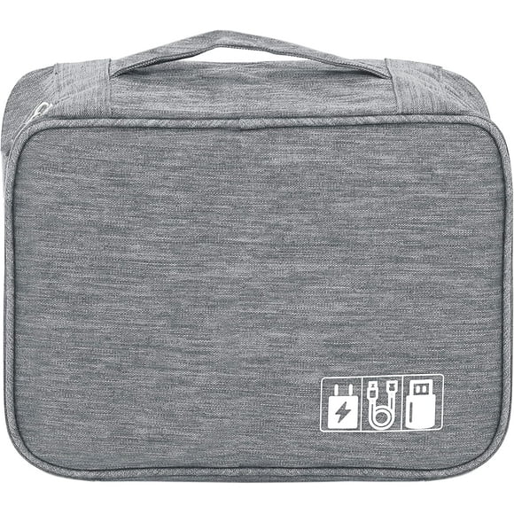 Electronics Accessories Organizer Bag, Universal Carry Travel Gadget Bag for Cables, Plug and More, Perfect Size Fits for Pad Phone Charger HDD Power Bank (24 x 18 x 9 cm, Grey)