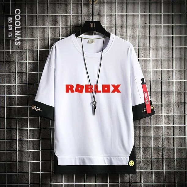Camiseta de manga corta para hombre, ropa holgada de media manga, juego de dibujos animados de Anime periférico ROBLOX Virtual World, tendencia de empalme