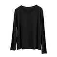 thumbnail image 2 of Loose Fit Women's Cotton Long Sleeve Top with Built-in Bra Pads,Soft Breathable Crew Neck Loungewear Shirt for Casual Daily Wear,Maternity Sleepwear,Layering Basic Tee Black L, 2 of 5