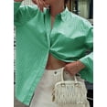thumbnail image 3 of Womens Shirts Button Down Stripe Long Sleeve Blouse Fashion Casual Tops 2025 Dark Green XL, 3 of 5