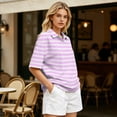 thumbnail image 4 of Dresfit Golf Shirts for Women Short Sleeve Button Down Polo Shirts 2026 Summer Striped Golf Tops Lightweight Regular Fit Solid Back To School T Shirts S, 4 of 5
