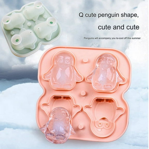 Penguin Ice Cube Mold, Fun Shapes Ice Cube Tray, Make 4 Cute Penguin Ice Balls for Drinks Cocktails Iced Coffee Blue