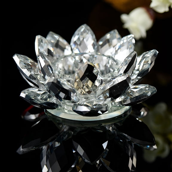 ACDANC 7 Colors Crystal Glass Lotus Flower Candle Tea Light Holder Buddhist Candlestick Wedding Bar Party Home Decor (Colorful)