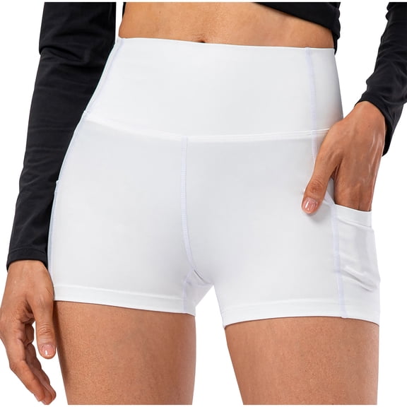Zpanxa Women's Athletic High Waisted Yoga Shorts Solid Color Compression Running Workout Shorts with Pockets Breathable Stretchy Fitted Casual Lounge
