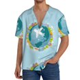 thumbnail image 3 of KLL Dreaming Travel Print Men's Shirt Short Sleeve Button Down Summer Cuba Beach Shirts- Large, 3 of 7