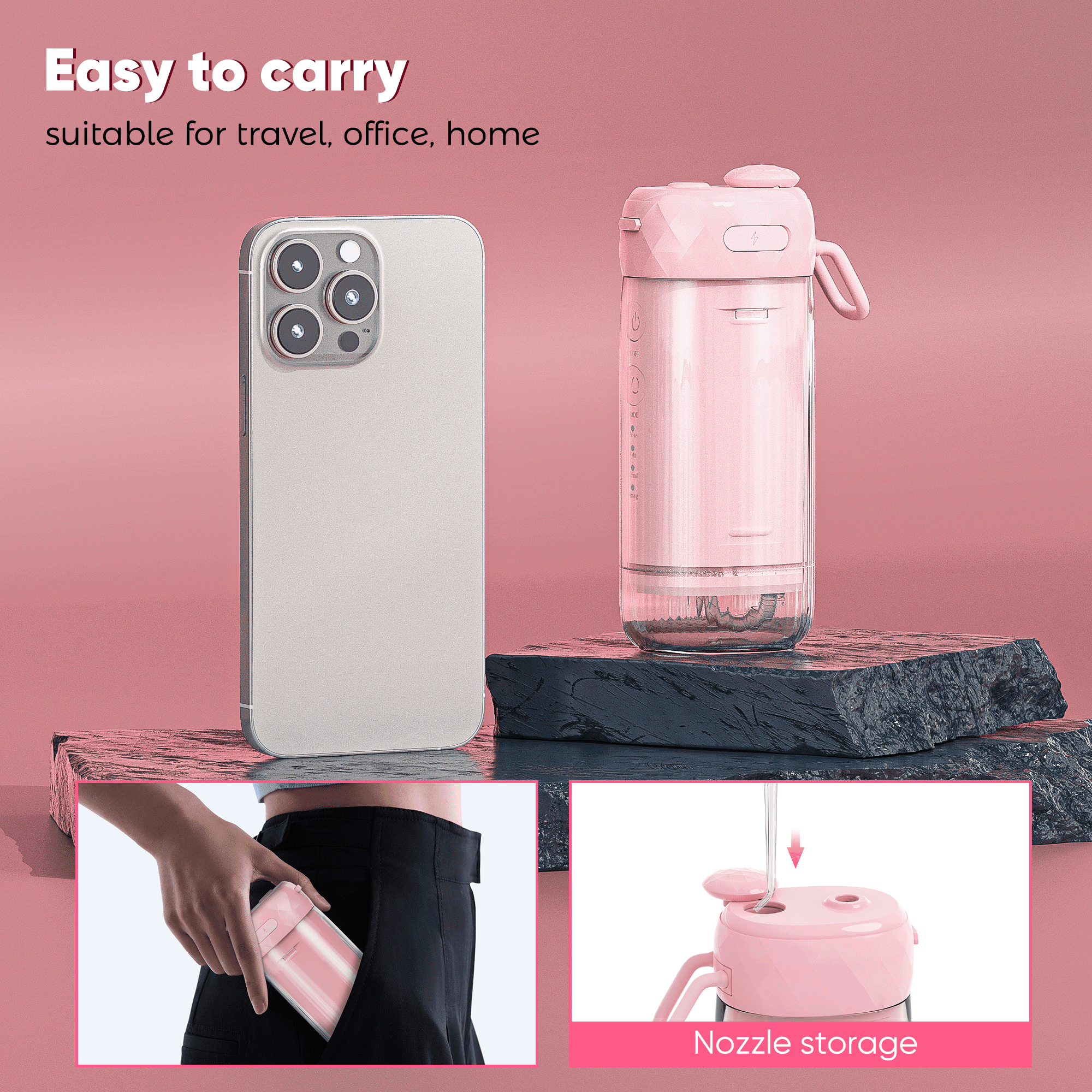 VIIWII Portable Water Flosser for Teeth Mini Cordless Rechargeable with 4 Modes,IPX7 Waterproof,200ML Large Tank,Oral Irrigator for Travel Home Use,Pink