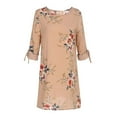 thumbnail image 3 of 2025 Clearance! 50% Off Clear! asdoklhq Womens Plus Size Clearance Dresses,Women's casual chiffon print round neck tie three-quarter sleeve dress, 3 of 7