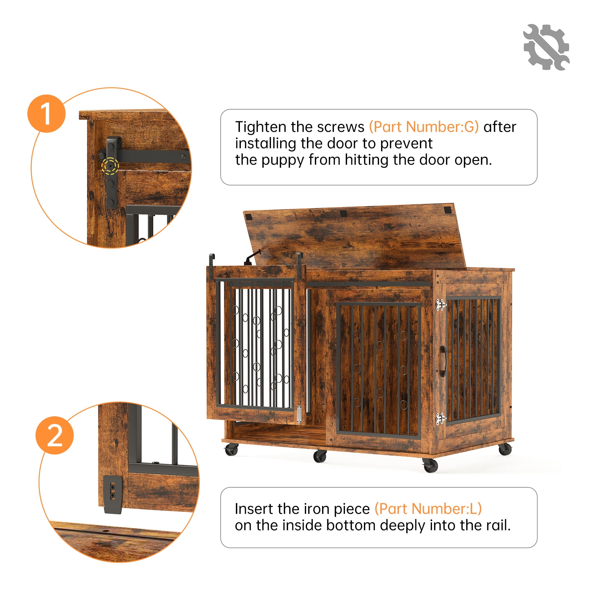 Pefilos 43" Sliding Door Dog Crate with Partition for Two Puppies, Furniture Style Dog Cage with Wheels, Dog House Kennel for Indoor Dogs, Brown Pefilos 43" Sliding Door Dog Crate with Partition for Two Puppies, Furniture Style Dog Cage with Wheels, Dog House Kennel for Indoor Dogs, Brown