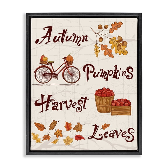 Stupell Industries Rustic Lodge Autumn Pumpkins Harvest Leaves Black Floating Frame Canvas Art, 17 x 21, by Diane Labombarbe