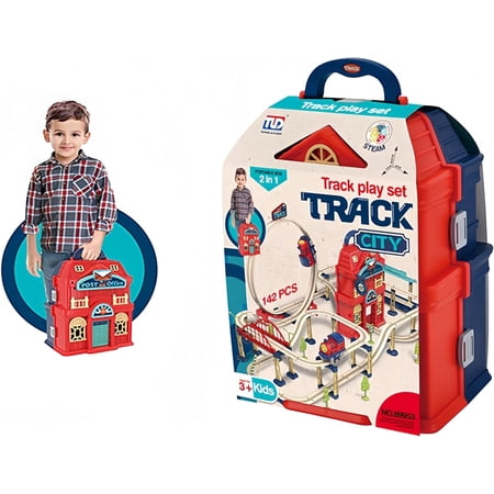 𝐏𝐑𝐄𝐌𝐈𝐔𝐌 Train Track Set for Toddlers & Kids – 142 PCS Train Tracks w/Reversible Curves Bridges Ramps – STEM Learning Toy for 3-7 Year Old Boys & Girls – Great Birthday Idea