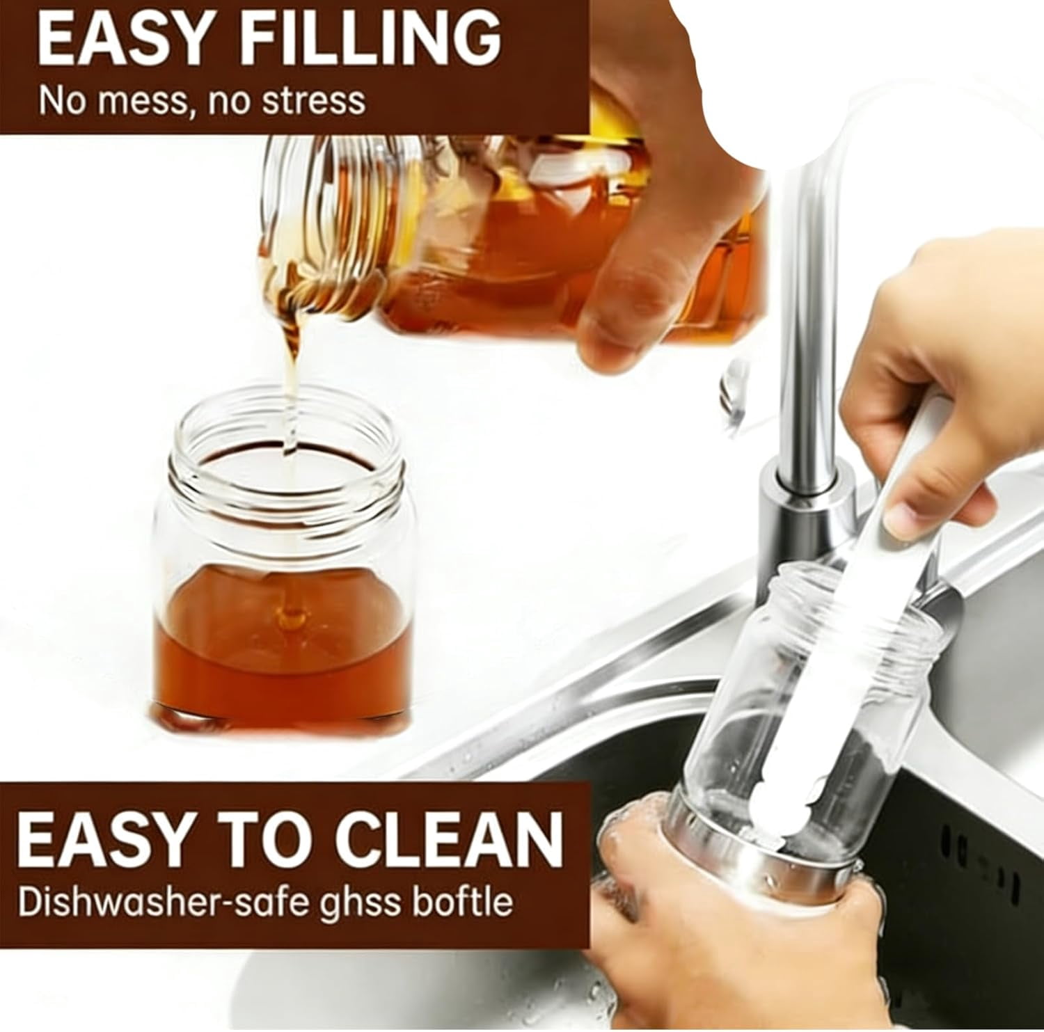 Glass Honey Dispenser, Honey Dispenser No Drip with Base, 12 oz Mess Free No Drip Honey Dispensers, Pressure Design for Quantitative Honey Extraction with Handle for Honey, Maple Syrup (B)
