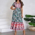 thumbnail image 1 of Robes Maxi pour Femmes Mode Décontractée Printemps et Été Imprimé Floral Manches Courtes Col en V Robe Longueur Cheville Robe à Manches Courtes en Liquidation, 1 of 9
