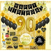 90th Birthday Decoration Black and Gold for Boy & Girl, 90th Cake Topper, 90th Party Supplies for Her and Him, 90th Birthday Photo Props