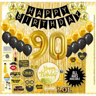 LASKYER 57th Birthday Decoration Set - Pre-Strung 'Cheers To 57 Years' Banner With Black & Gold Glitter Circle Dots, Party Decor Kit