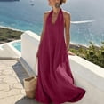 thumbnail image 2 of Women's Halter Neck Sleeveless Maxi Dress V Neck Casual Loose A Line Flowy Long Dress Lightweight Summer Sundress Boho Beach Dress Wine, 2 of 7