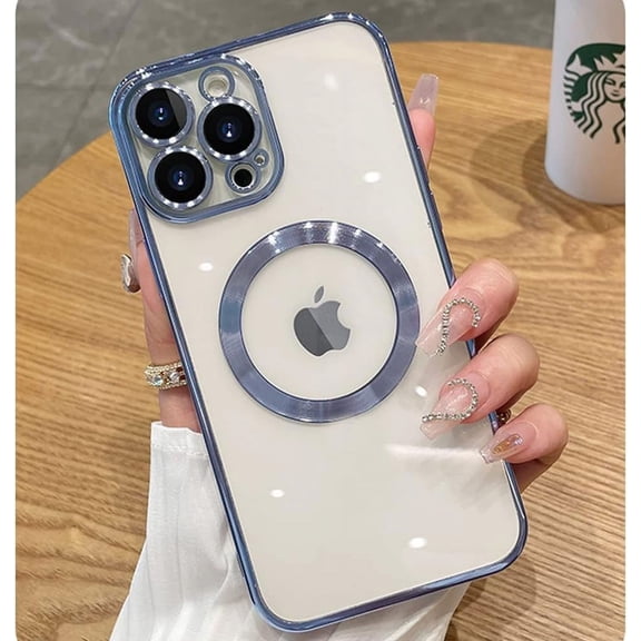 Clear Case for iPhone 13 Pro Max Built-in Camera Lens Protector Magnetic Case Compatible with MagSafe Elegant Protection Case Cover for iPhone 6.7 Inches - Blue