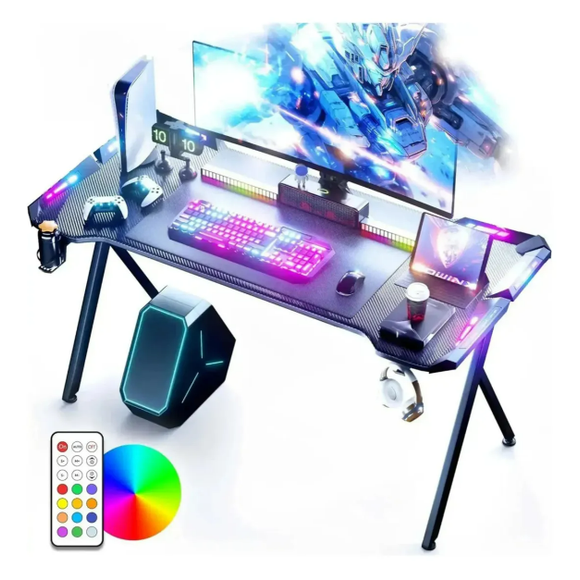Escritorio Gamer Negro 140 Cm Con Luces Led Rgb Estilo T