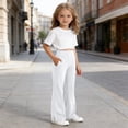thumbnail image 1 of Shadoumai Girls School Uniform Pants High Stretchy Half Elastic Waist Soft Fabric Slim Flat Front Slacks for Teens, 1 of 3