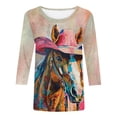 thumbnail image 4 of BangWanChi 3/4 Length Sleeve Womens Tops Women 3/4Sleeves Casual Shirts Pullover Loose Tunic Tops Print Blouse, 4 of 5
