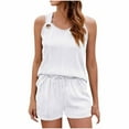 thumbnail image 2 of Htigea Short Sets for Women Two Piece Matching Casual Sleeveless Tank Top and High Waisted Shorts Summer Outfits Fall Savings White,XXL, 2 of 7