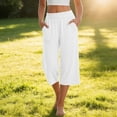 thumbnail image 6 of Bloomae Women's Capri Pants Lightweight Loose Fit Casual Palazzo Capris Elastic High Waisted Wide Straight Leg Comfy Lounge Cropped Trousers with Pockets, 6 of 10
