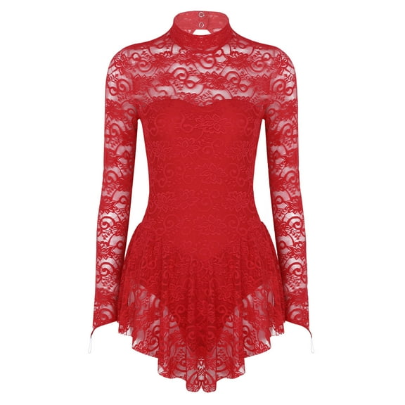 iiniim Women's Girls Turtleneck Long Sleeve Lace Figure Ice Skating Dress Ballet Dance Costume