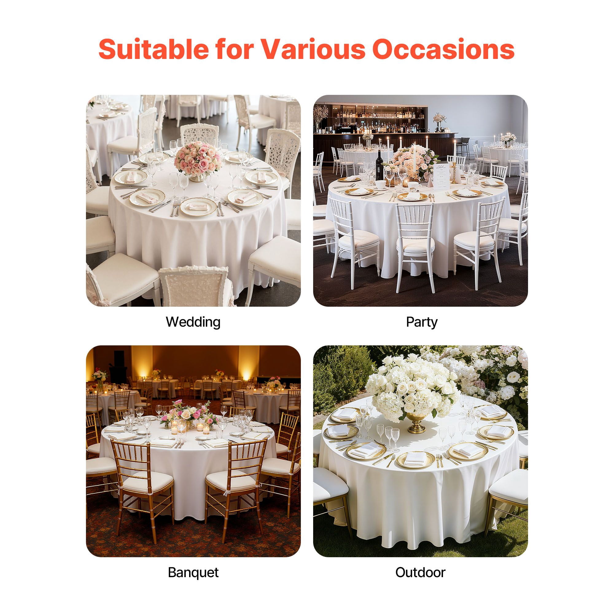 Round Tablecloth 2-Pack 120 Inch Diameter White Polyester for Wedding Party Banquet