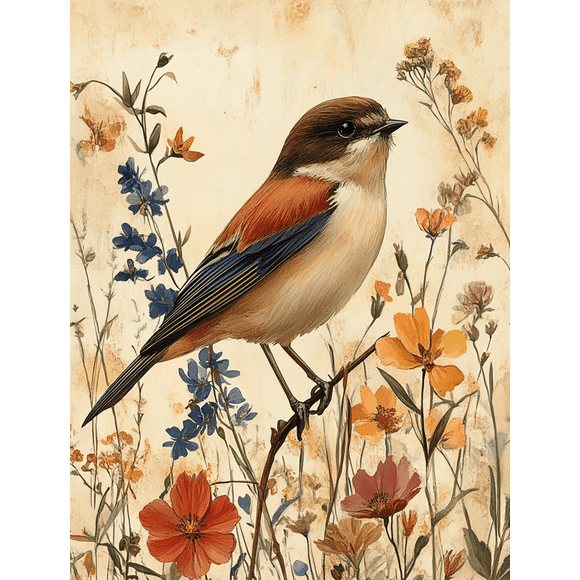 Qisvanset Framed Canvas Wall Art, 12x16 Inch Wildflower Sparrow Vintage Bible Gallery Art
