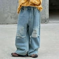 thumbnail image 2 of SJLDQY Kids Boy's Jeans Wide Leg Baggy Jeans for Boys Elastic Waist Lightweight Denim Trousers Comfy Childs Dailywear, 2 of 6