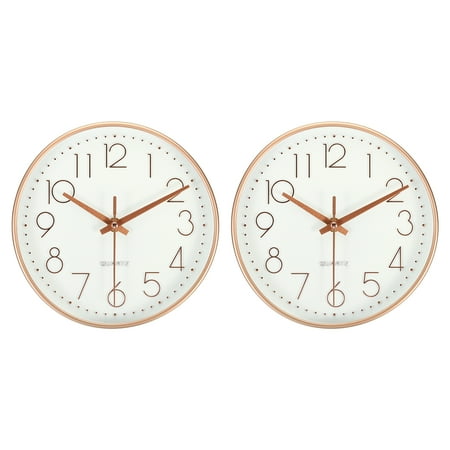 Uxcell 8 Wall Clock Battery Operated Silent Non Ticking Round Clock, White Gold 2Pack
