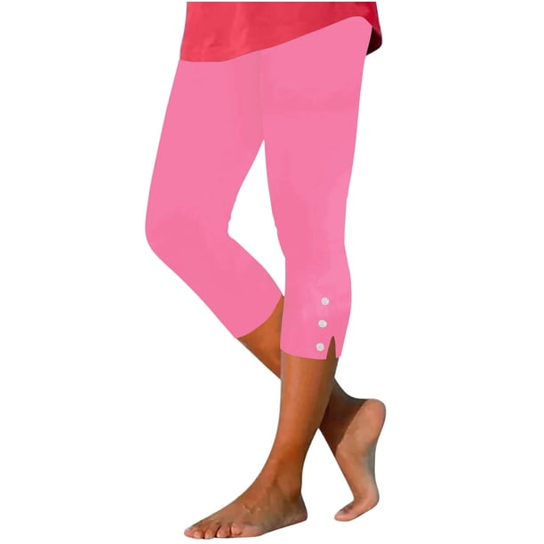 Pantalones de Yoga de Verano para Mujeres Capris de Cintura Alta Ligera, Pantalones de Gimnasio de Ajuste Delgado de Color Sólido