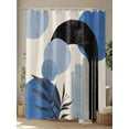 thumbnail image 4 of Fsddascl Boho Middle Century Shower Curtain Set - Standard 72" x 72" Washable Bathtub Curtain with 12 Hooks, Abstract Blue Geometric Leaves Waterproof Fabric Stall Shower Curtains for Bathroom, 4 of 6