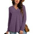 thumbnail image 3 of Annhoo Long Sleeve Shirts for Women Casual Loose V Neck Tops Fall Basic Blouse Tees to Wear with Leggings, 3 of 7