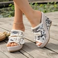 thumbnail image 2 of Rokment Floral Fringed Denim Platform Wedge Heeled Sandals for Women Trendy Casual Leopard Canvas Buckles Espadrilles Chunky Heels Slides Dress Backless Slippers 2026 Summer Blue Size 8.5, 2 of 4