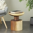 thumbnail image 2 of DecMode 16" x 18" Brown Wood Handmade Accent Table with Cylinder Block Base, 1-Piece, 2 of 9