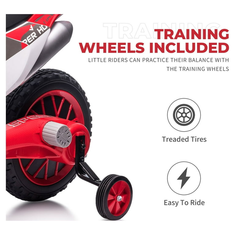 TOBBI Motocicleta eléctrica de 12 V para niños, motocross a batería,  todoterreno, con 2 velocidades, motores duales de 35 W, ruedas de  entrenamiento