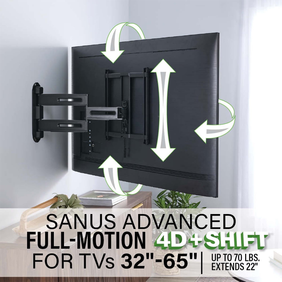 SANUS Height Adjustable Full Motion TV Wall Mount for 32” to 65” TVs
