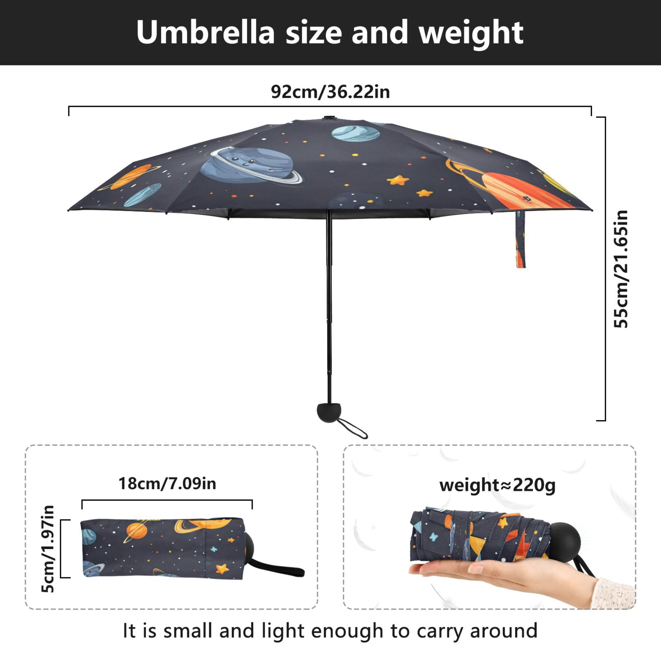 Cute Planet Umbrellas for Sun Auto Open Close UV50+ Waterproof 5-Fold Compact Fiberglass Frame